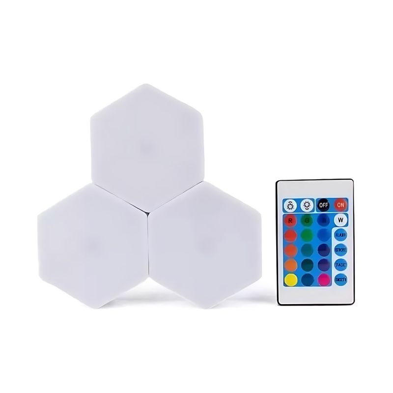 GENERICO - Juego 3 Luces Led Hexagonal Para Ensamble Con Control Remoto