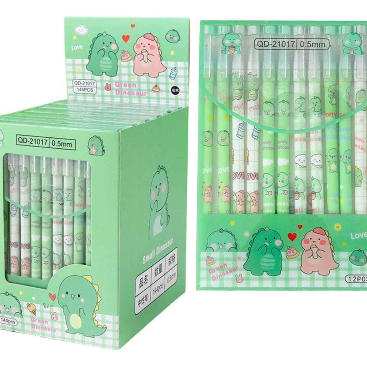 GENERICO - Set 12 Lapices Boligrafos Tinta Gel Negro Diseños Kawaii - Verde