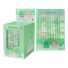 GENERICO - Set 12 Lapices Boligrafos Tinta Gel Negro Diseños Kawaii - Verde