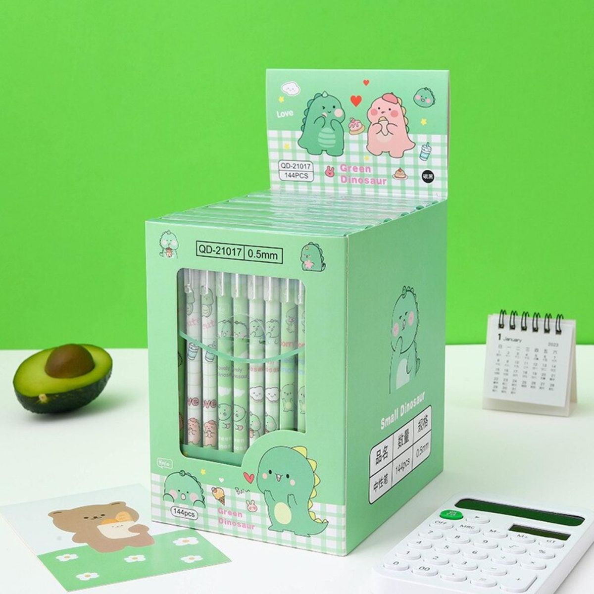 GENERICO - Set 12 Lapices Boligrafos Tinta Gel Negro Diseños Kawaii - Verde