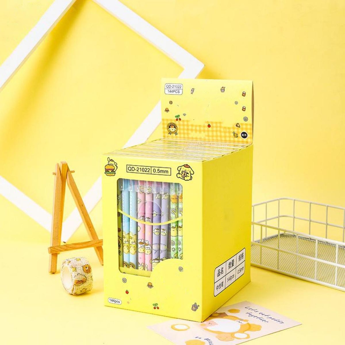 GENERICO - Set 12 Lapices Boligrafos Tinta Gel Negro Diseños Kawaii - Amarillo