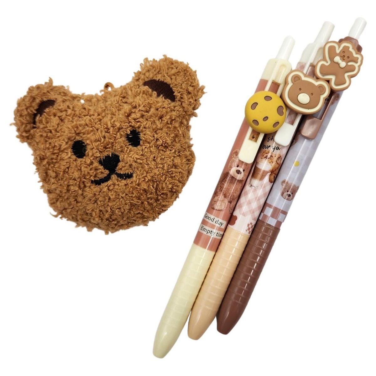 GENERICO - Set 3 Lápices Kawaii Cute Diseño Osito Tierno + Colgante