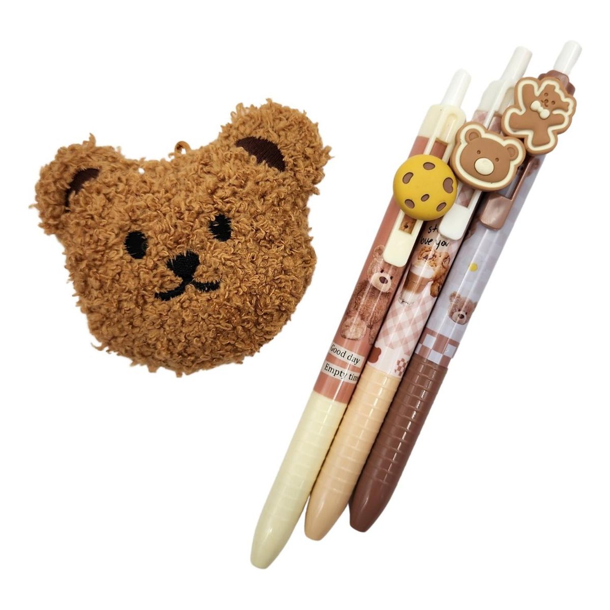 GENERICO - Set 3 Lápices Kawaii Cute Diseño Osito Tierno + Colgante