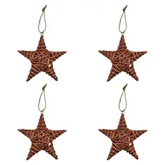 GENERICO - Set 4 Estrellas De Mimbre Para Decoracion Estrella Mimbre - Rojo