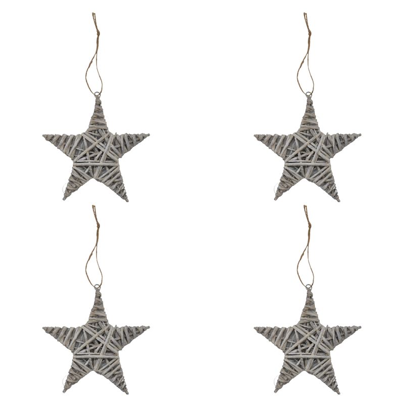 GENERICO - Set 4 Estrellas De Mimbre Para Decoracion Estrella Mimbre - Gris