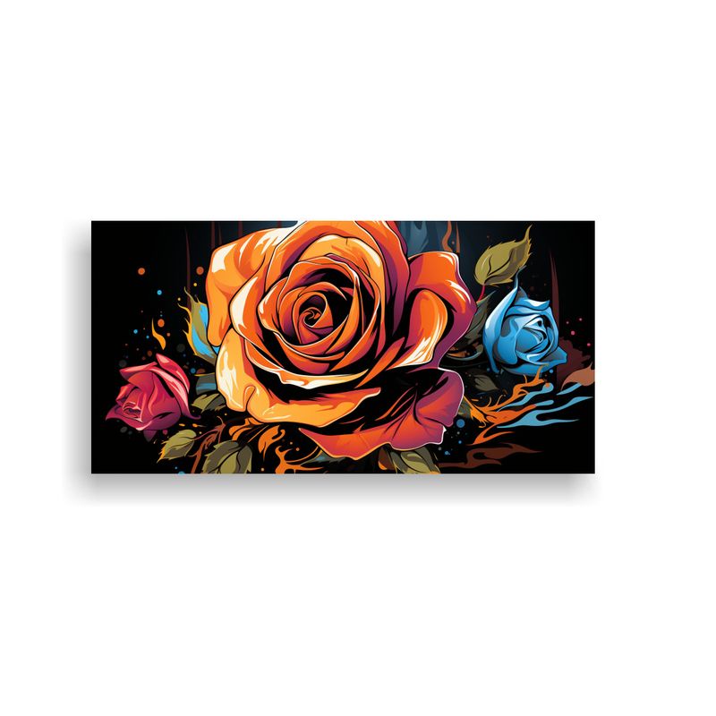 GENERICO - Cuadro De Inspiración Estilo Graffiti De Rosa Floreada Para 160x80cm