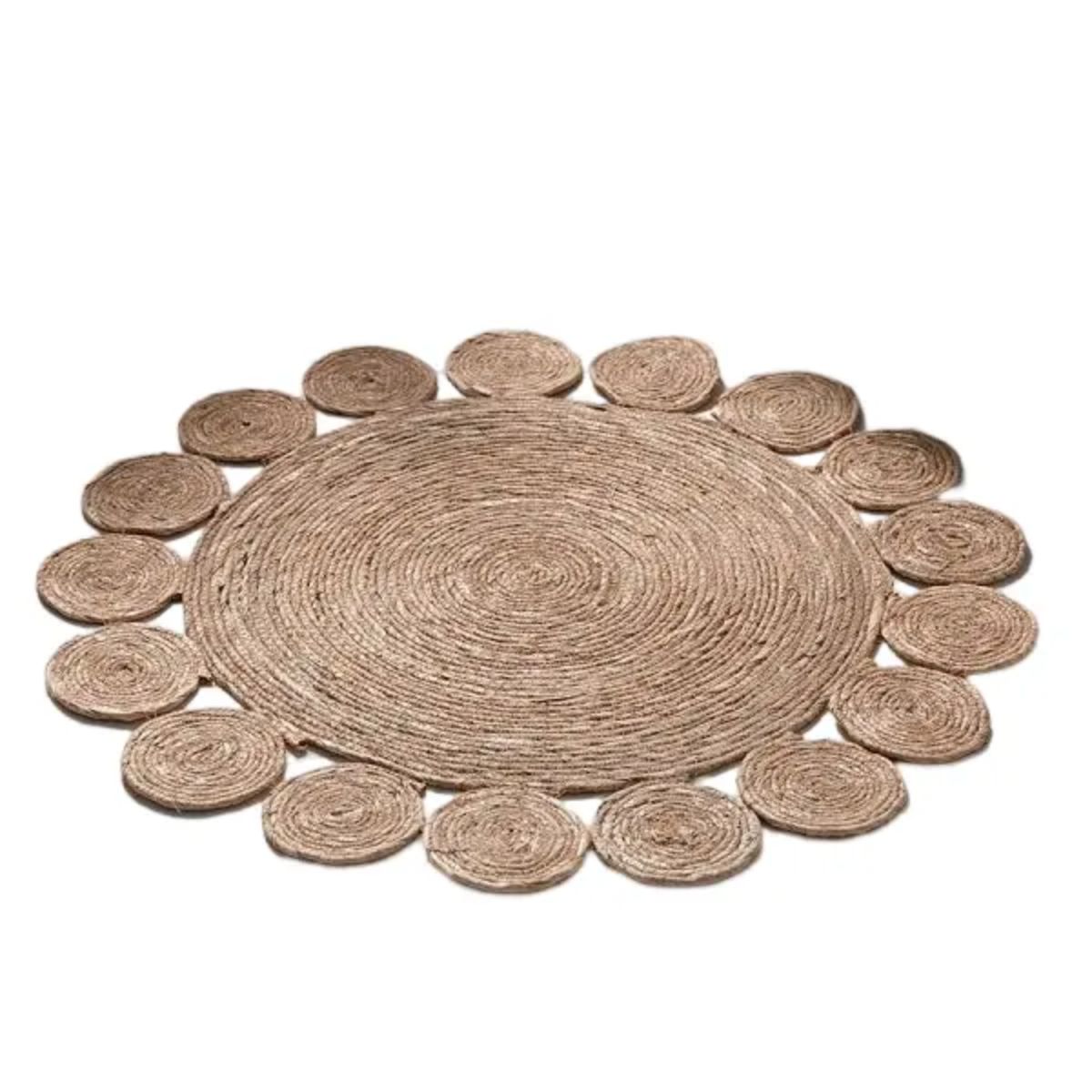 GENERICO - Alfombra Redonda De Yute Borde De Circulos Color Natural