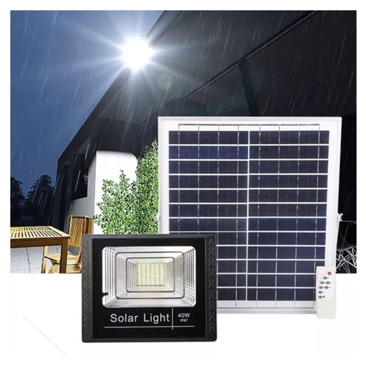GENERICO - Foco Reflector Con Panel Solar 40w Control Remoto