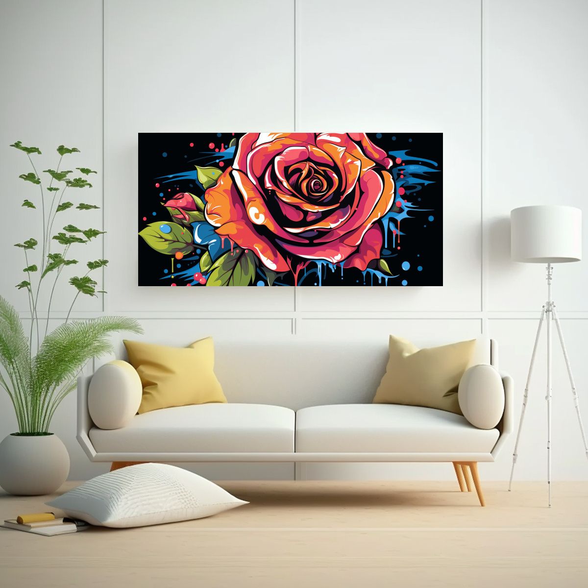 GENERICO - Pintura Mural Decorativa Estilo Grafiti Con Una Rosa Estiliz 160x80cm