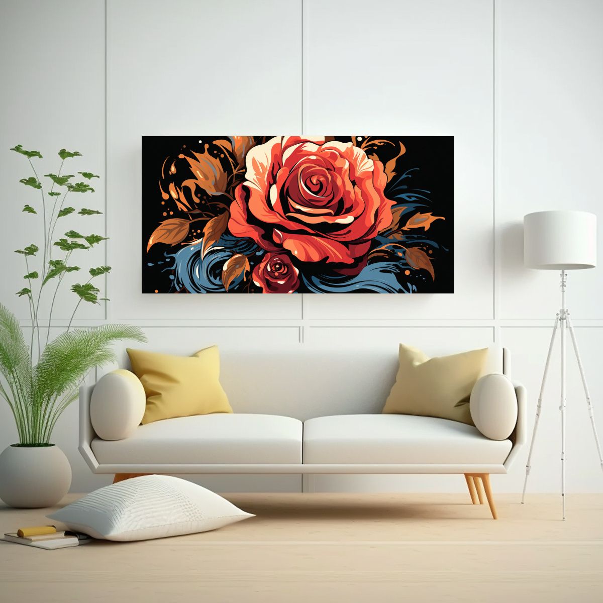 GENERICO - Pintura En Bastidor Estilo Galería Diseño De Rosa Graffiti 160x80cm