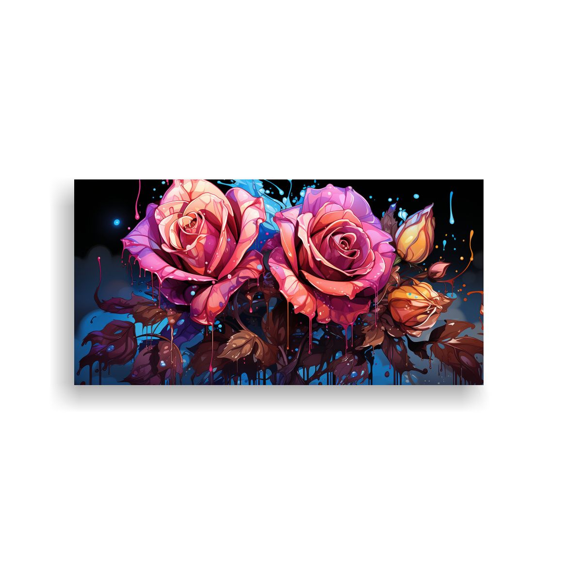 GENERICO - Arte De Pared Acuarela Rectangular Con Rosa Coloreada Y Salp 160x80cm