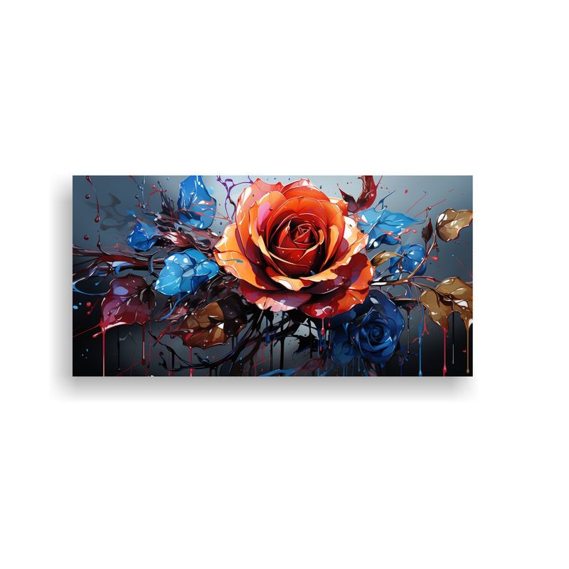 GENERICO - Pintura En Lienzo De Tela Con Rosa De Colores Y Goteos En Lo 160x80cm