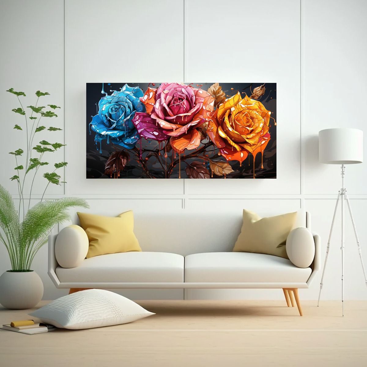 GENERICO - Arte De Pared Moderno Rosa Coloreada Con Goteos Pintados En  160x80cm