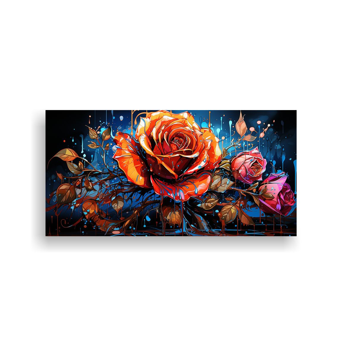 GENERICO - Cuadro Decorativo Formación Rosa Coloreada Con Gotas Pintad 160x80cm