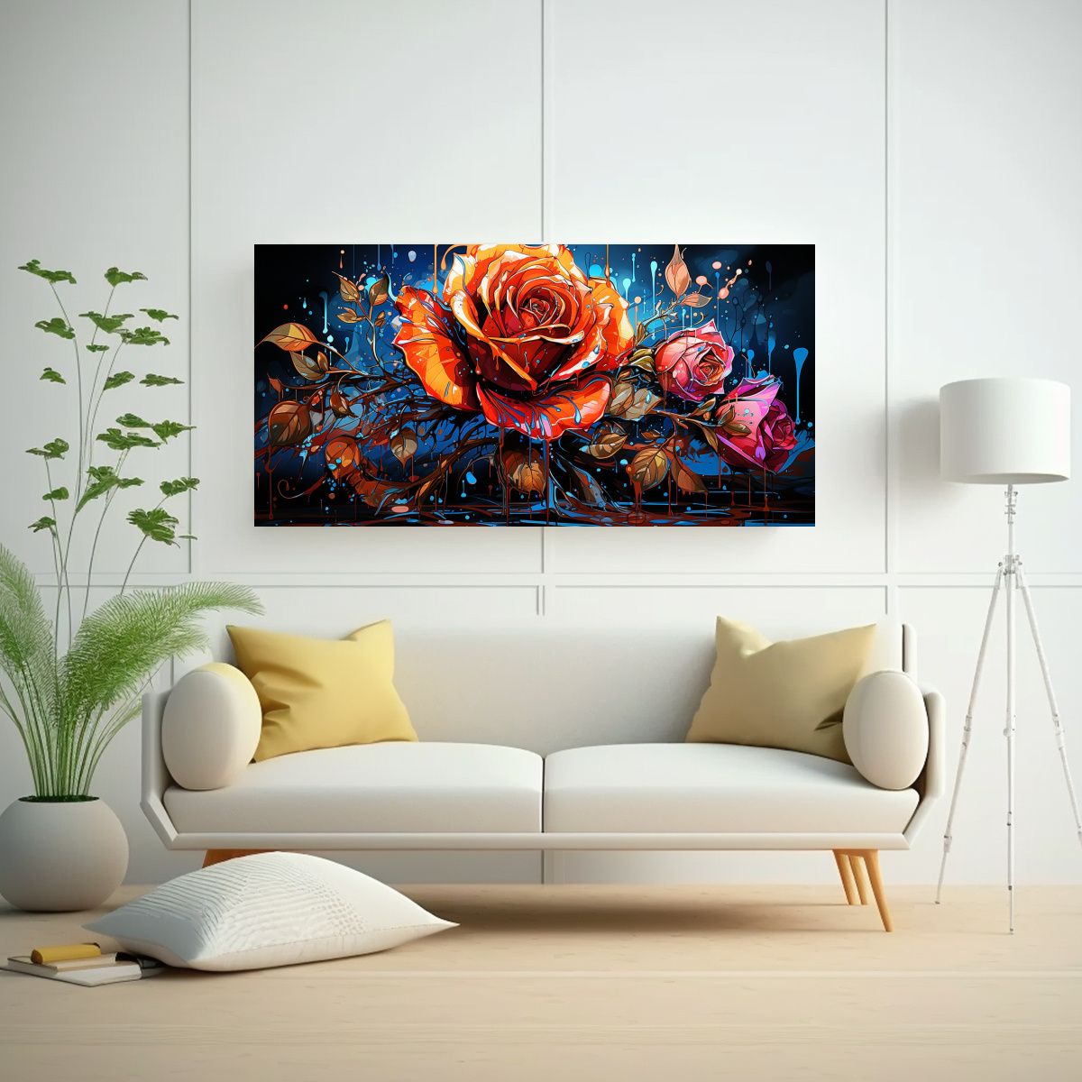 GENERICO - Cuadro Decorativo Formación Rosa Coloreada Con Gotas Pintad 160x80cm