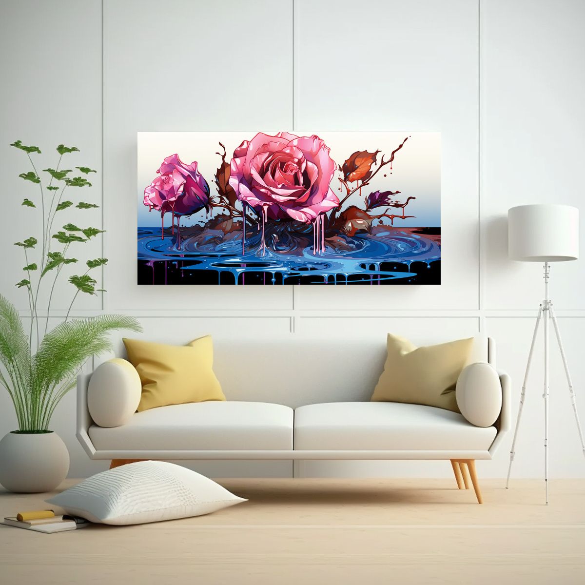 GENERICO - Pintura Lienzo Abstracto Impactante En Tono Cian Oscuro Y Ro 160x80cm