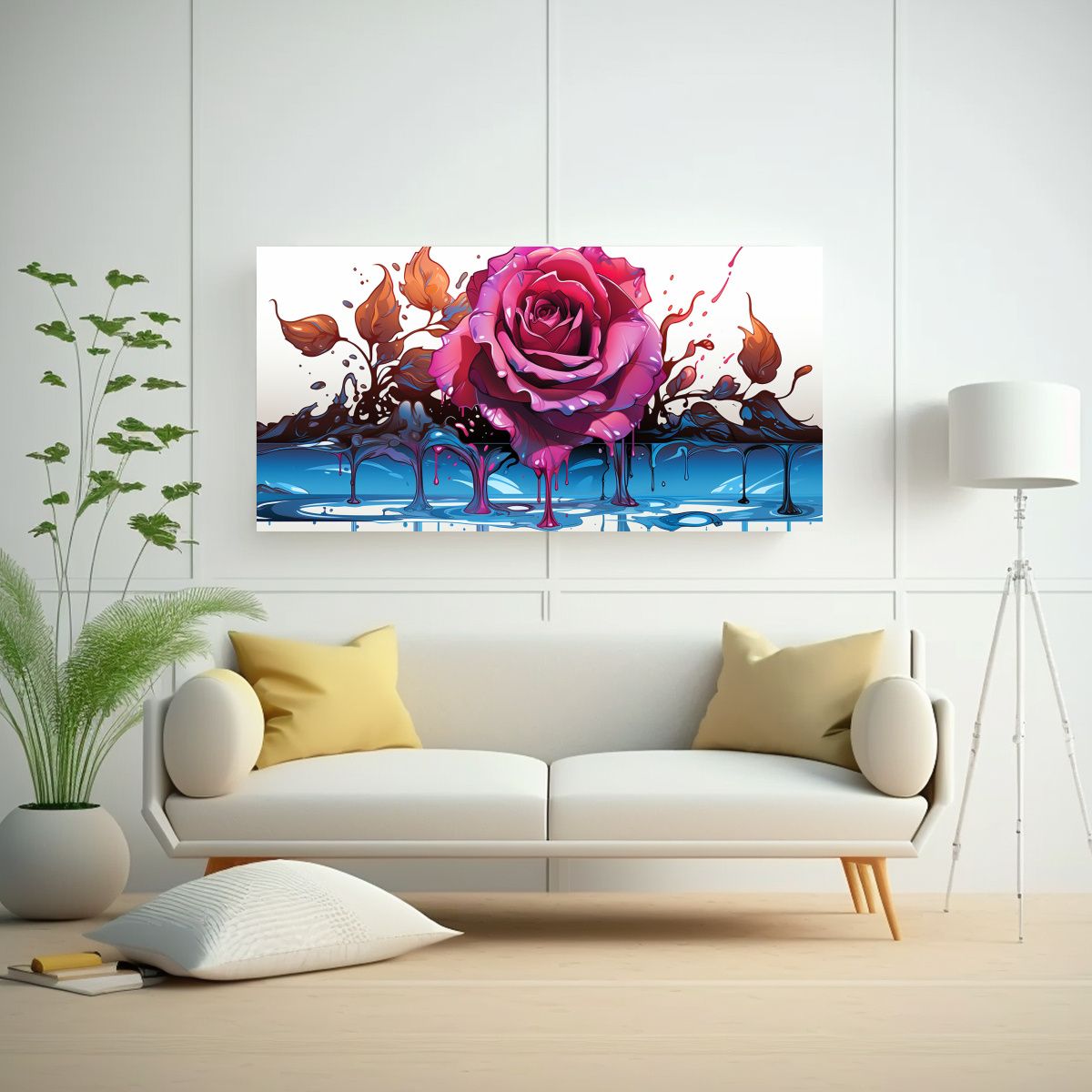 GENERICO - Lienzo De Abstracción Interior En Tonos Cian Oscuro Y Rosa  160x80cm