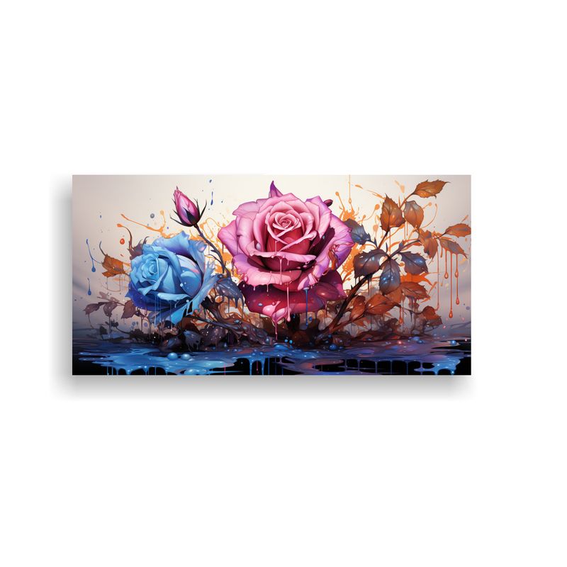 GENERICO - Cuadro Moderno Vida Con Rosa Coloreada Y Gotas Pintadas En L 160x80cm