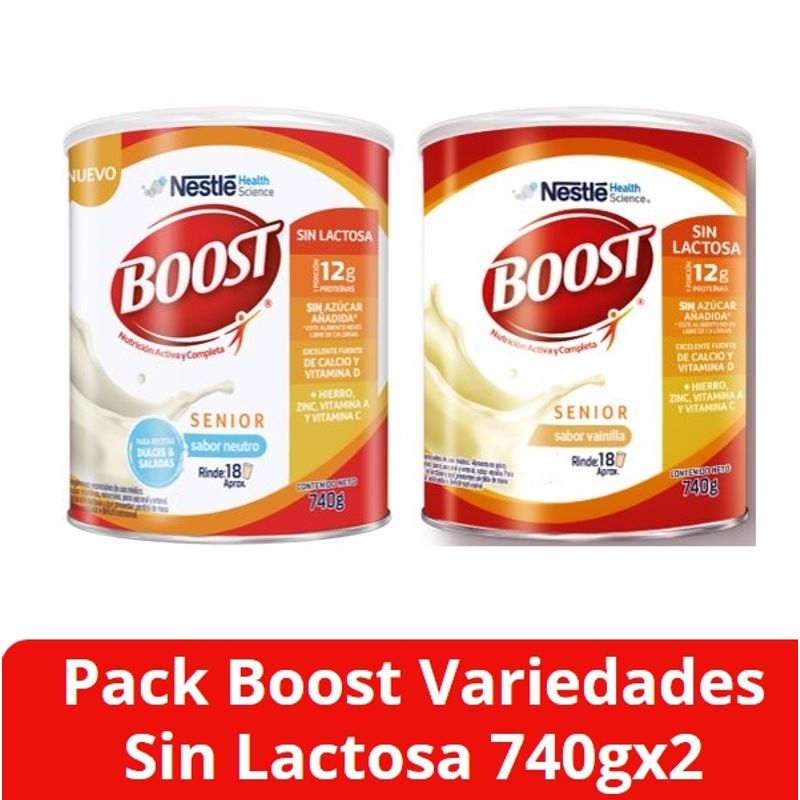 NESTLE - Pack Alimento En Polvo Boost Variedades Sin Lactosa 740g x2 Tarros