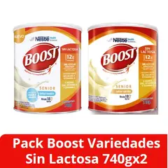 NESTLE - Pack Alimento En Polvo Boost Variedades Sin Lactosa 740g x2 Tarros