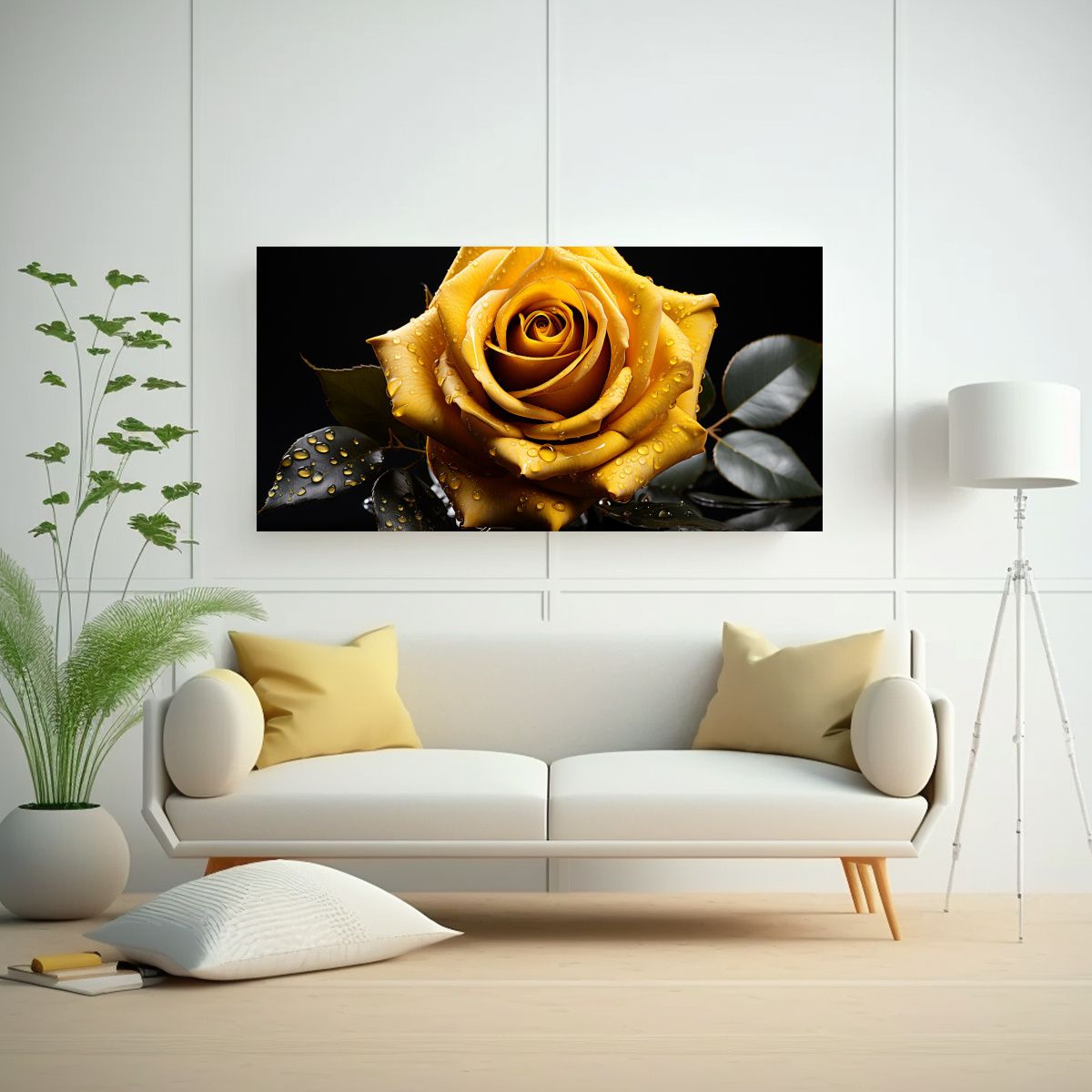 GENERICO - Cuadro De Tela Estilo Galería Con Imagen De Una Rosa Amaril 160x80cm