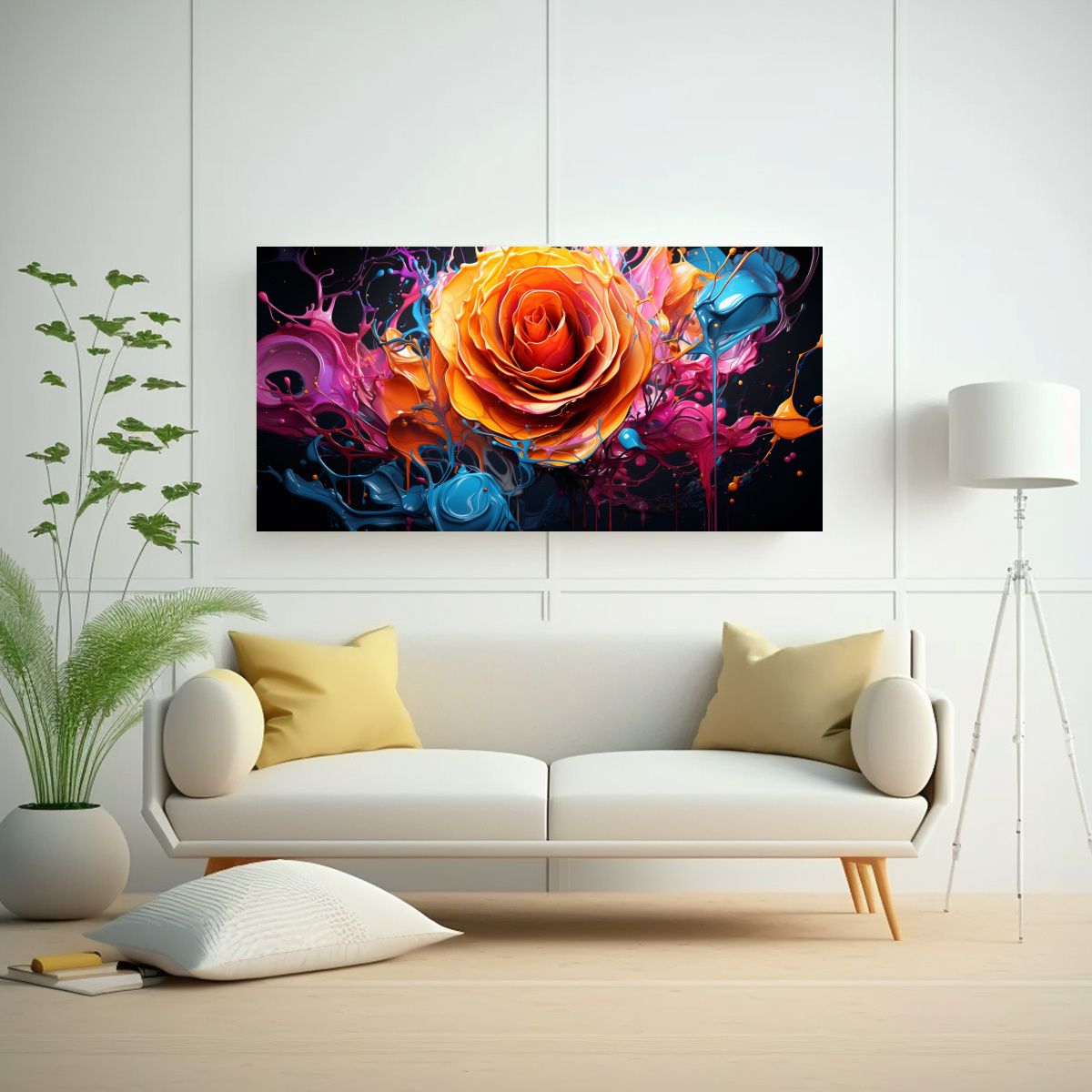 GENERICO - Pintura Decorativa Enigmática Multicolor Con Rosa Vibrante  160x80cm