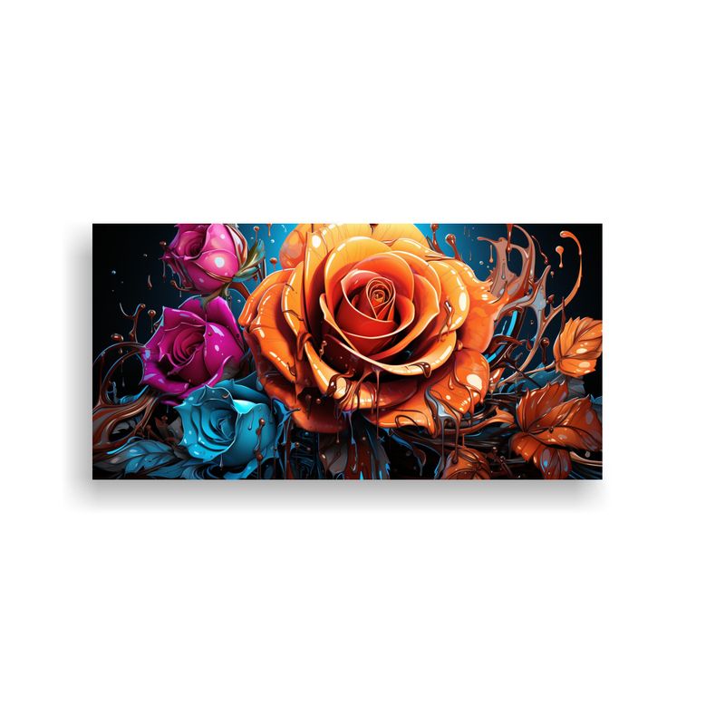 GENERICO - Arte De Pared Horizontal Multicolor Vibrante Con Rosa Gotean 160x80cm
