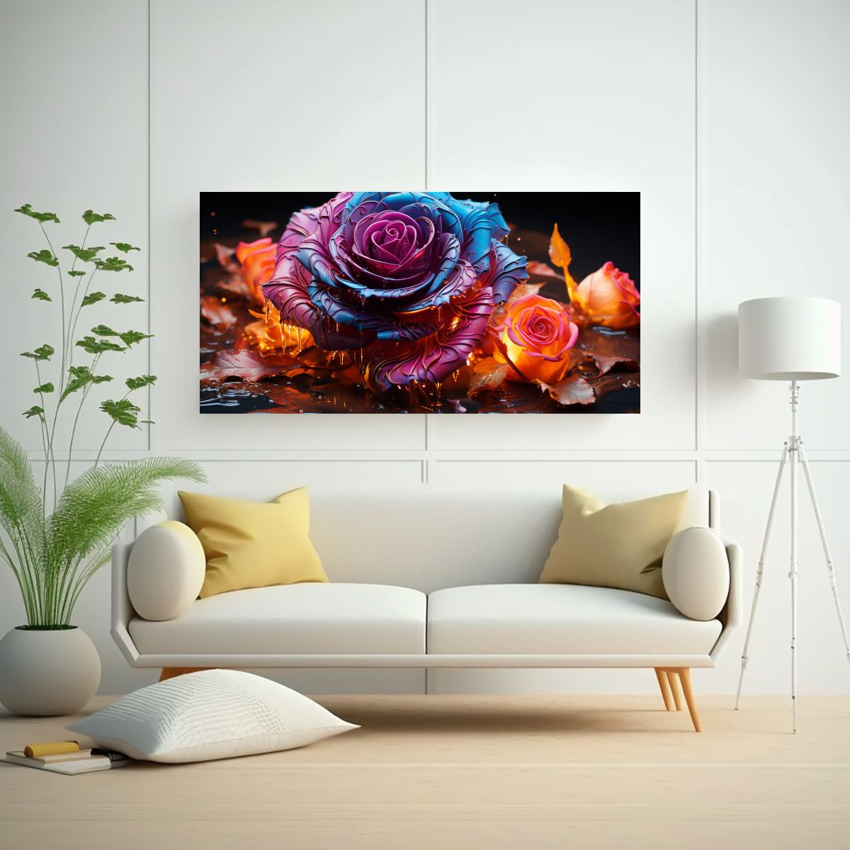 GENERICO - Cuadro Minimalismo Con Disolución De Rosa Neón En Agua, De 160x80cm