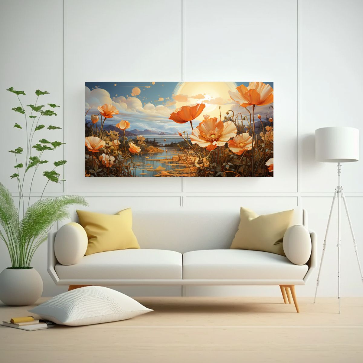 GENERICO - Cuadro Decorativo Lienzo Tonos Llamativos Flores Amarillas P 100x50cm