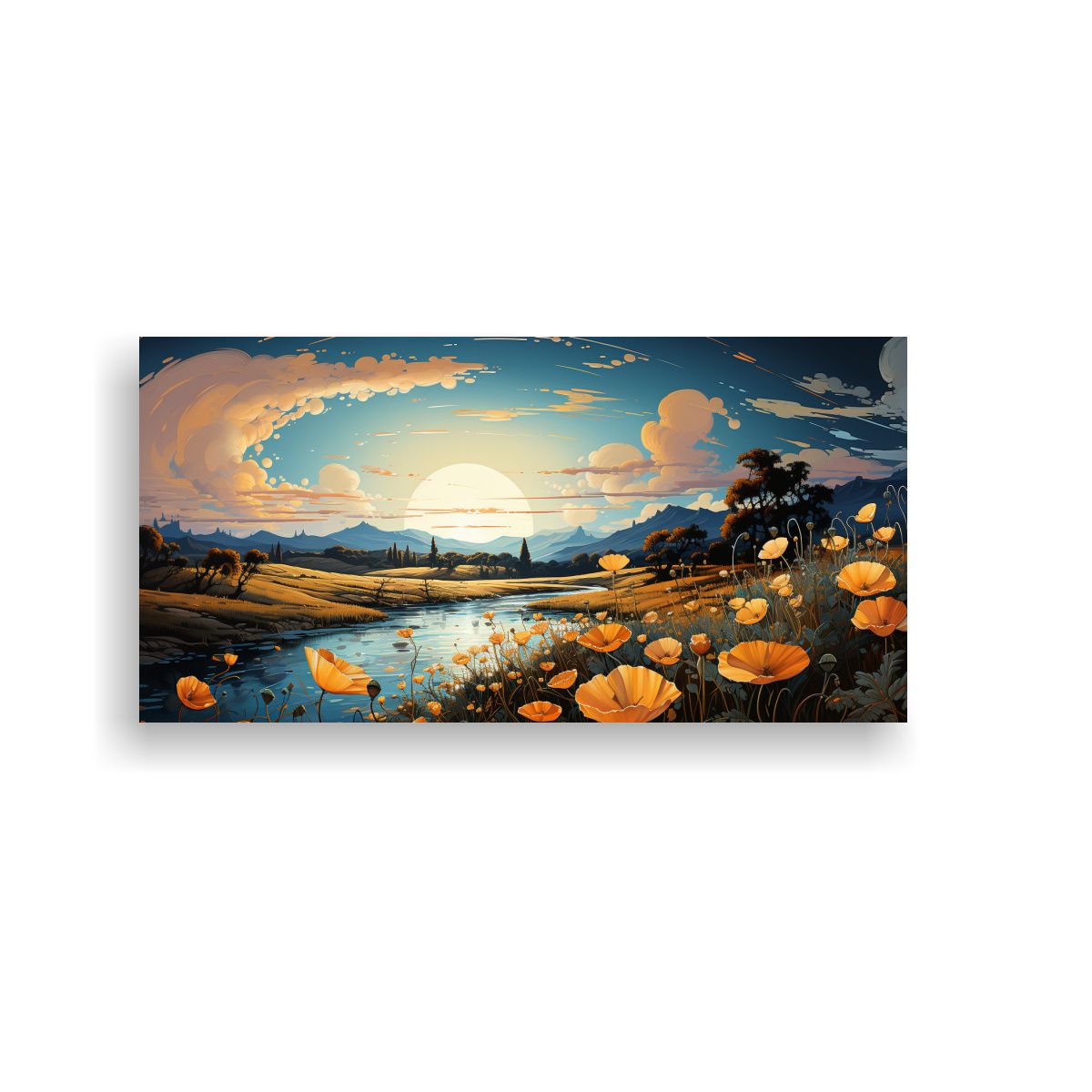 GENERICO - Cuadro Juvenil De Lienzo Con Flores Amarillas En El Cielo Ro 160x80cm