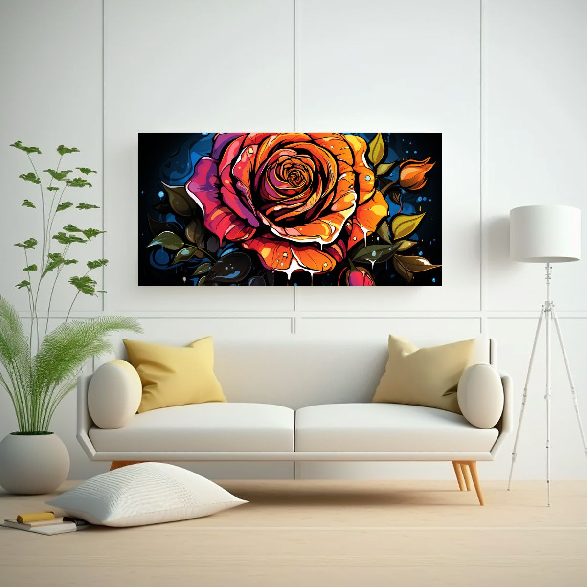 GENERICO - Cuadro De Tela Con Diseño De Rosa Estilo Graffiti, Intensa  160x80cm