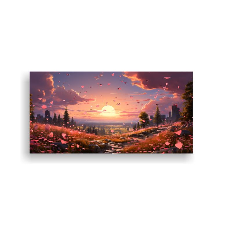 GENERICO - Cuadro Paisaje Atardecer Con Reflejo Moderno En Lienzo, Sobr 160x80cm