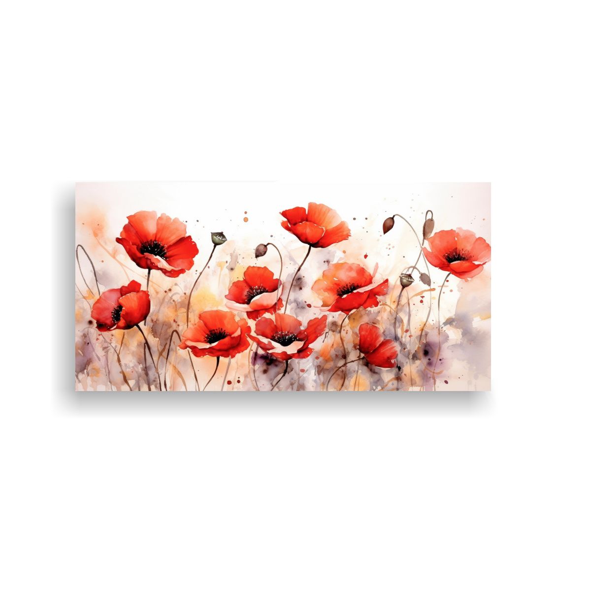 GENERICO - Cuadro Tela Flores De Amapola Rojas Con Simetría En Acuarel 60x30cm.