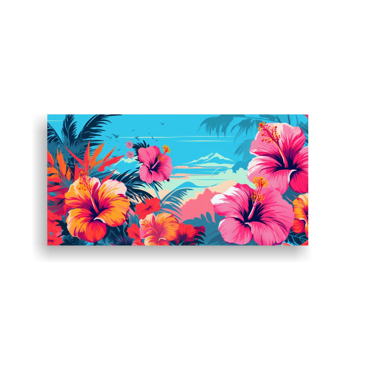 GENERICO - Cuadro De Pared Estilo Retro De Flores De Hibisco Y Palmeras 160x80cm