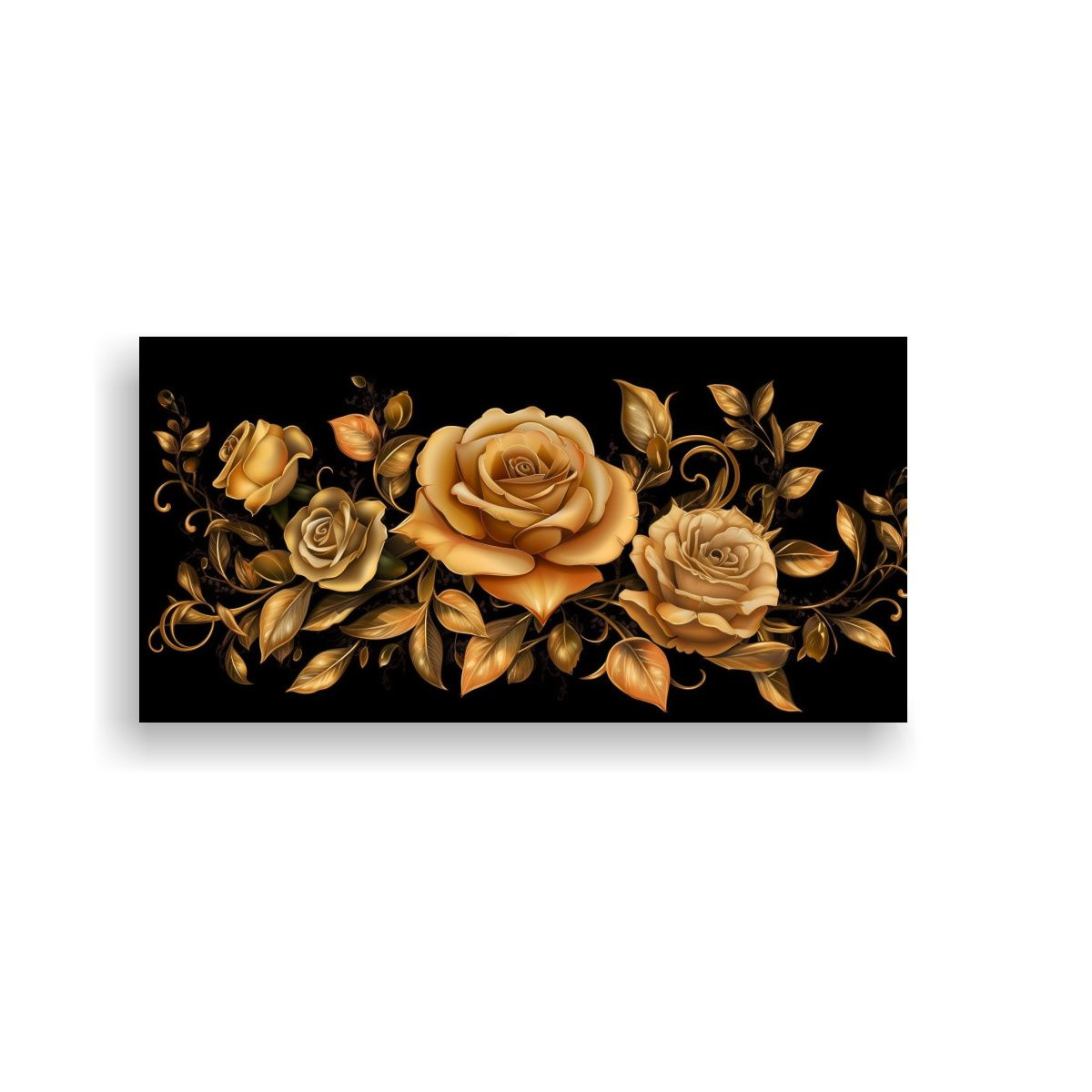 GENERICO - Cuadro Tela Bastidor Imagen Rosas Negras Y Doradas Ornamenta 160x80cm