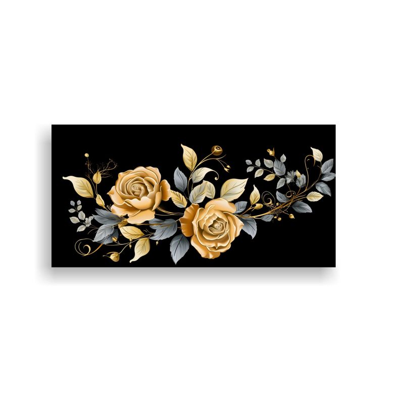 GENERICO - Cuadro Decorativo Brillante Con Rosas Negras Y Doradas De Ac 160x80cm