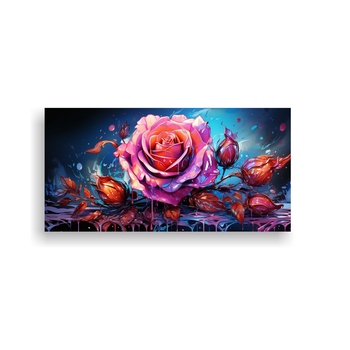 GENERICO - Cuadro Creativa Habitación Con Rosa Coloreada Y Goteos Pint 160x80cm