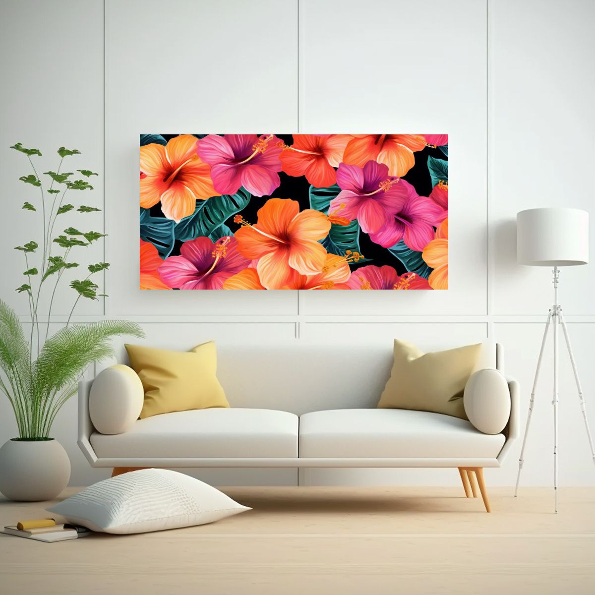 GENERICO - Cuadro Lienzo Tela Perspectiva Abstracción Hibisco Acuarela 160x80cm