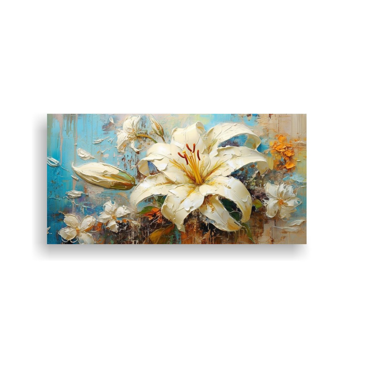 GENERICO - Pintura De Comedor En Lienzo Con Lirio Colorido Y Pigmento A 160x80cm