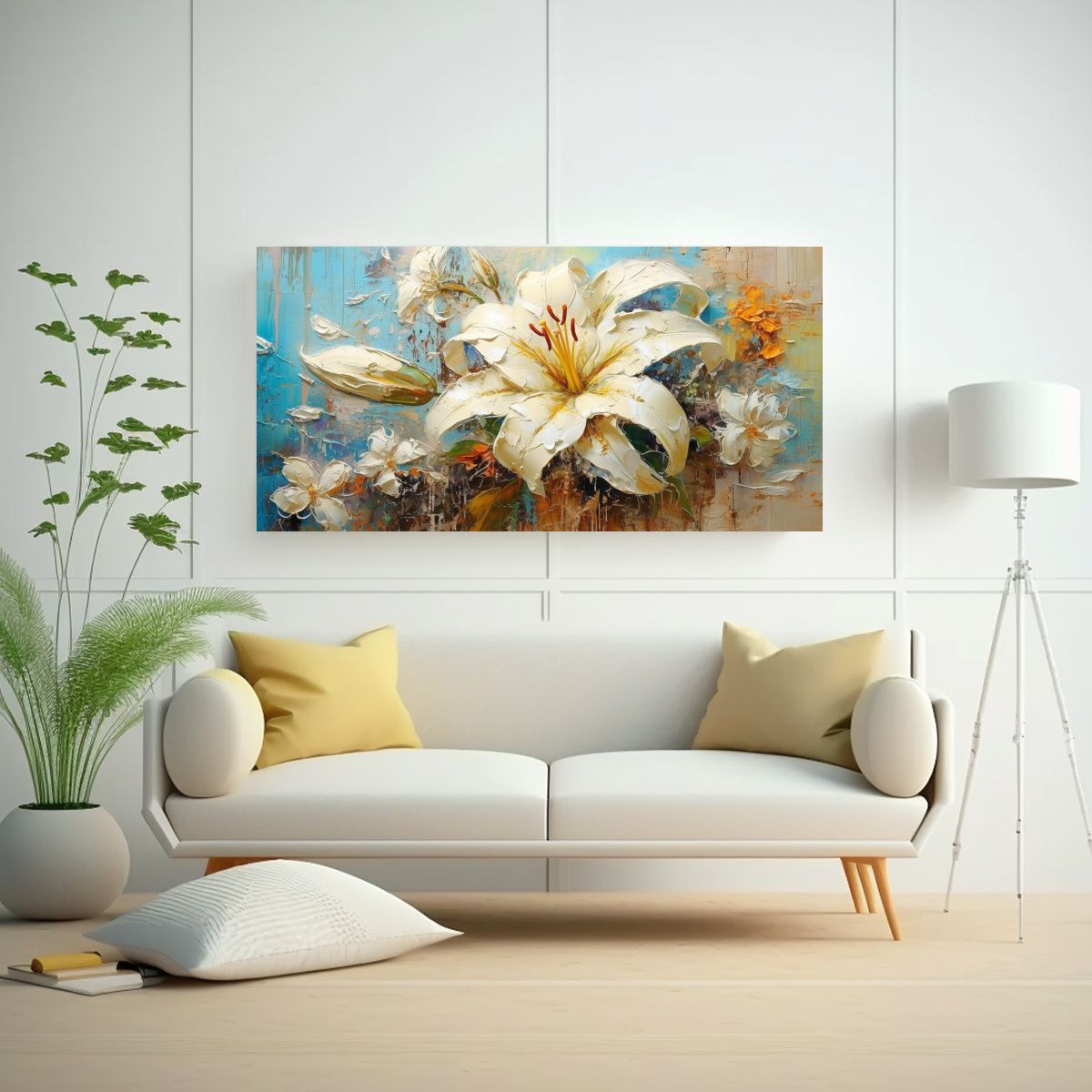 GENERICO - Pintura De Comedor En Lienzo Con Lirio Colorido Y Pigmento A 160x80cm