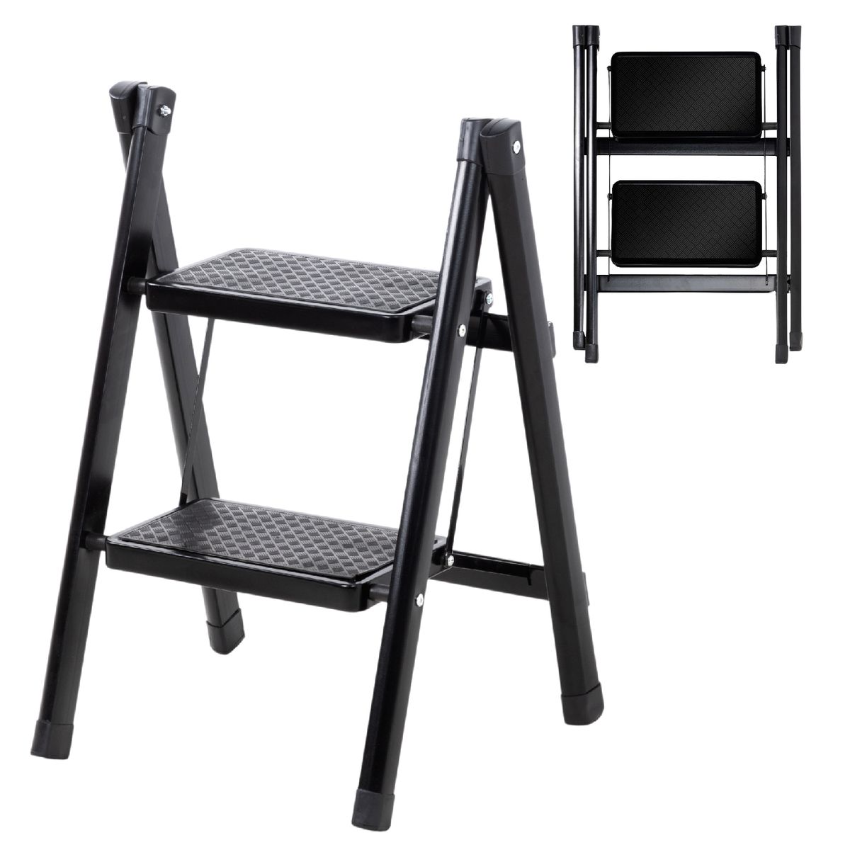 LUMAX - Escalera Plegable 2 Peldaños Antideslizante Portatil