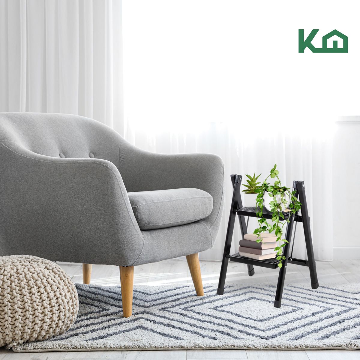 LUMAX - Escalera Plegable 2 Peldaños Antideslizante Portatil