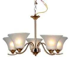 GENERICO - Lampara Colgante Metal Dorada 5 Tulipas Cristal Murano