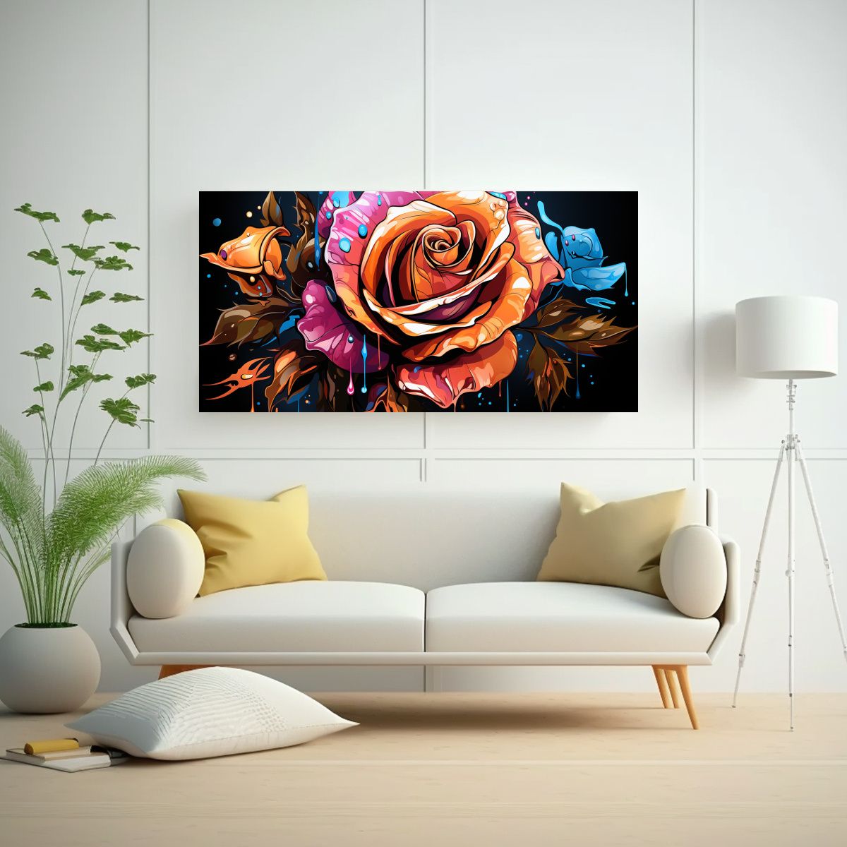 GENERICO - Cuadro Horizontal Creatividad: Diseño De Rosa Estilo Graffi 160x80cm