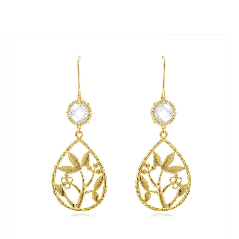 VANE COLLECTION - Aros mujer colgante liviano rama baño oro y circón
