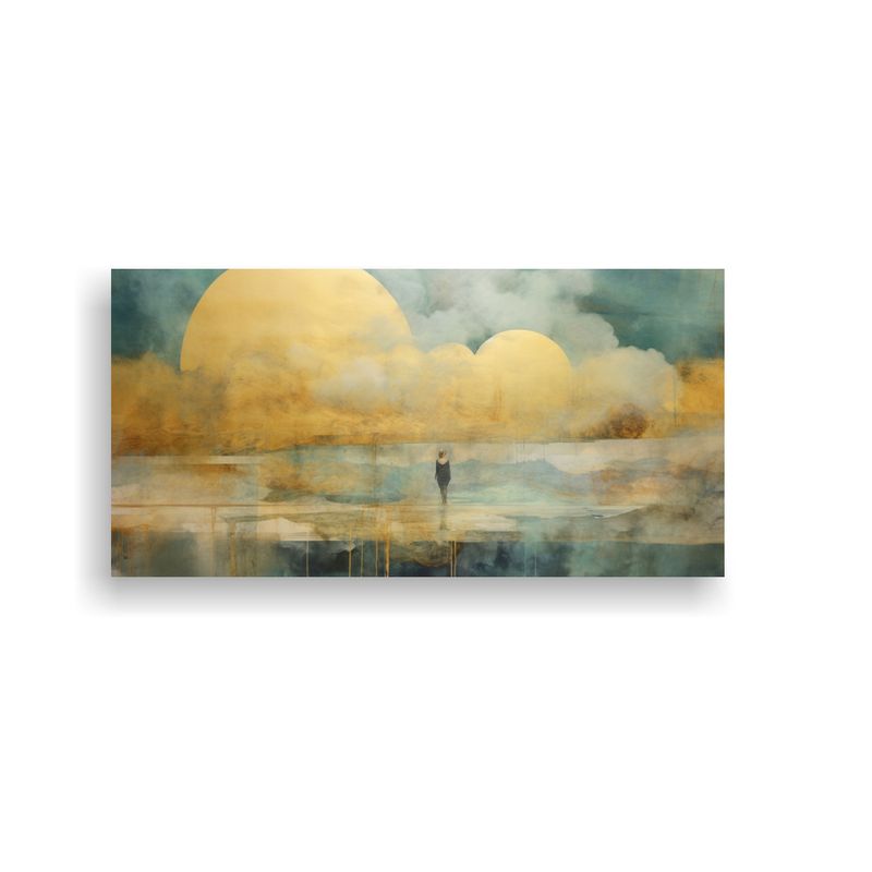 GENERICO - Cuadro Composición Protagonismo Con Acuarela Dorada Y Turqu 160x80cm