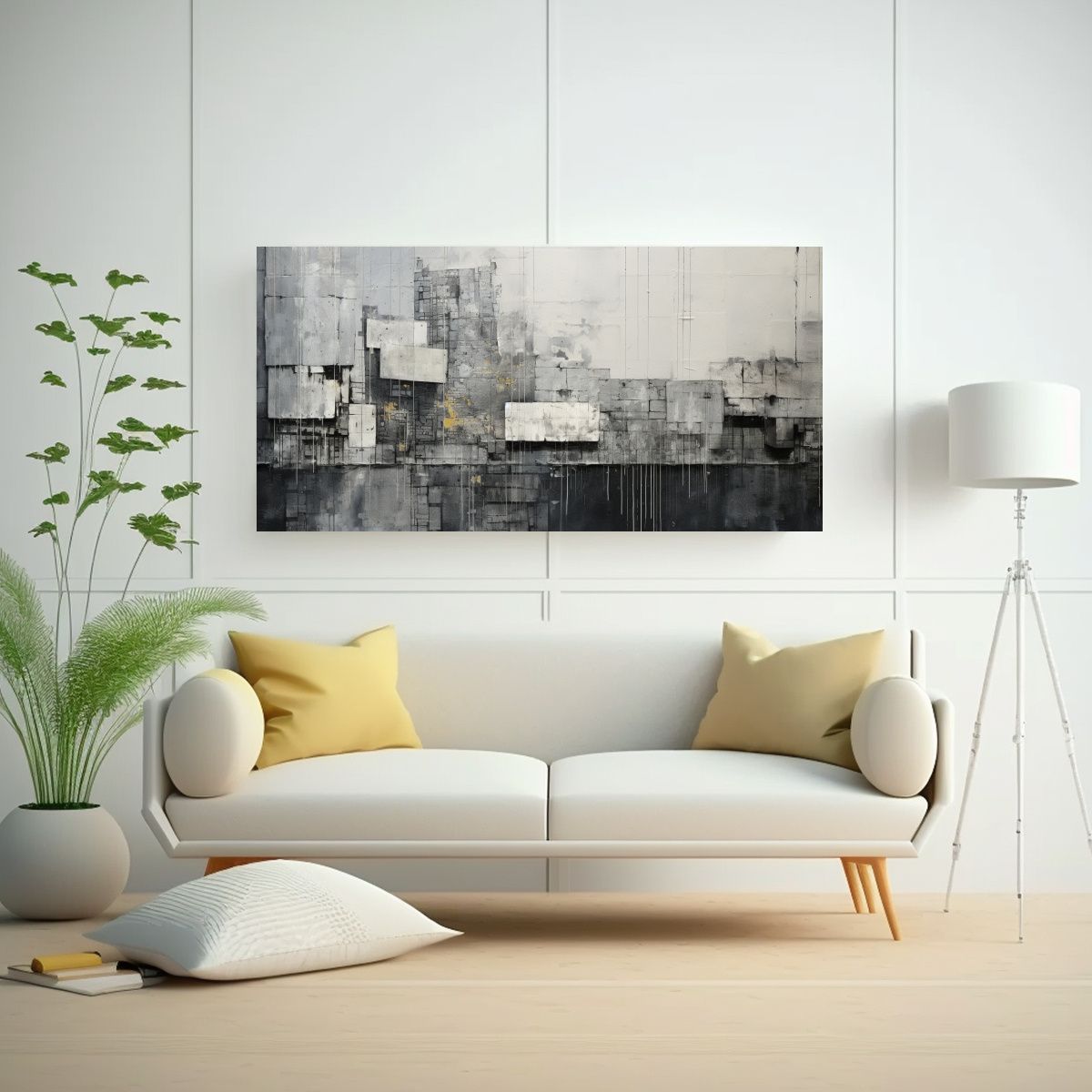 GENERICO - Cuadro Abstracto Con Collage De Texturas En Tonos Grises Urb 160x80cm