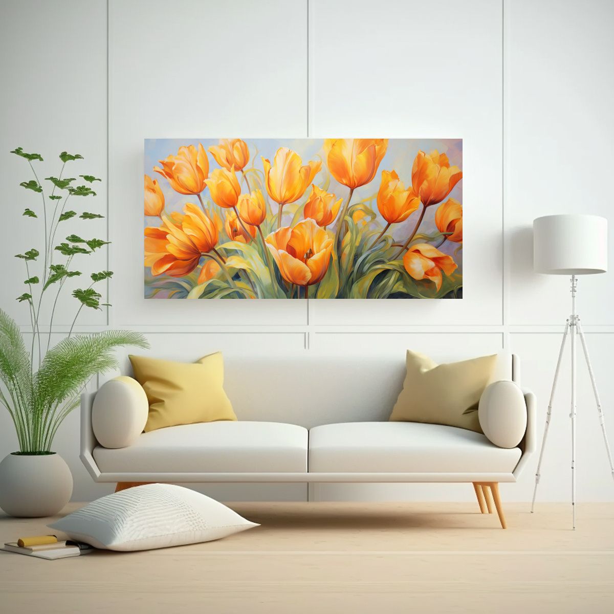 GENERICO - Pintura En Lienzo De TULIPANES Naranjas En Estilo Decorativo 160x80cm