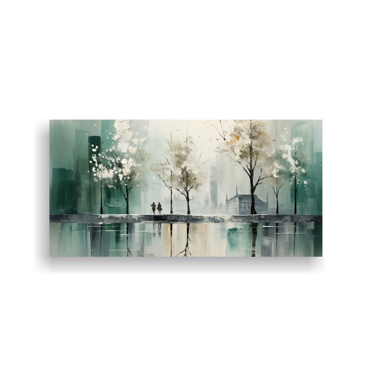 GENERICO - Cuadro Abstracto Árboles En Plata Y Blanco De Arte Tema Urb 160x80cm