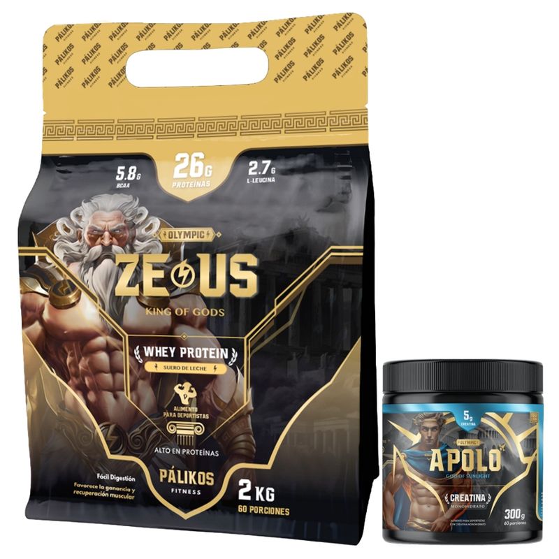 PALIKOS FITNESS - 100% Whey Protein Zeus 2kg Doypack Vainilla +Creatina Apolo 300g